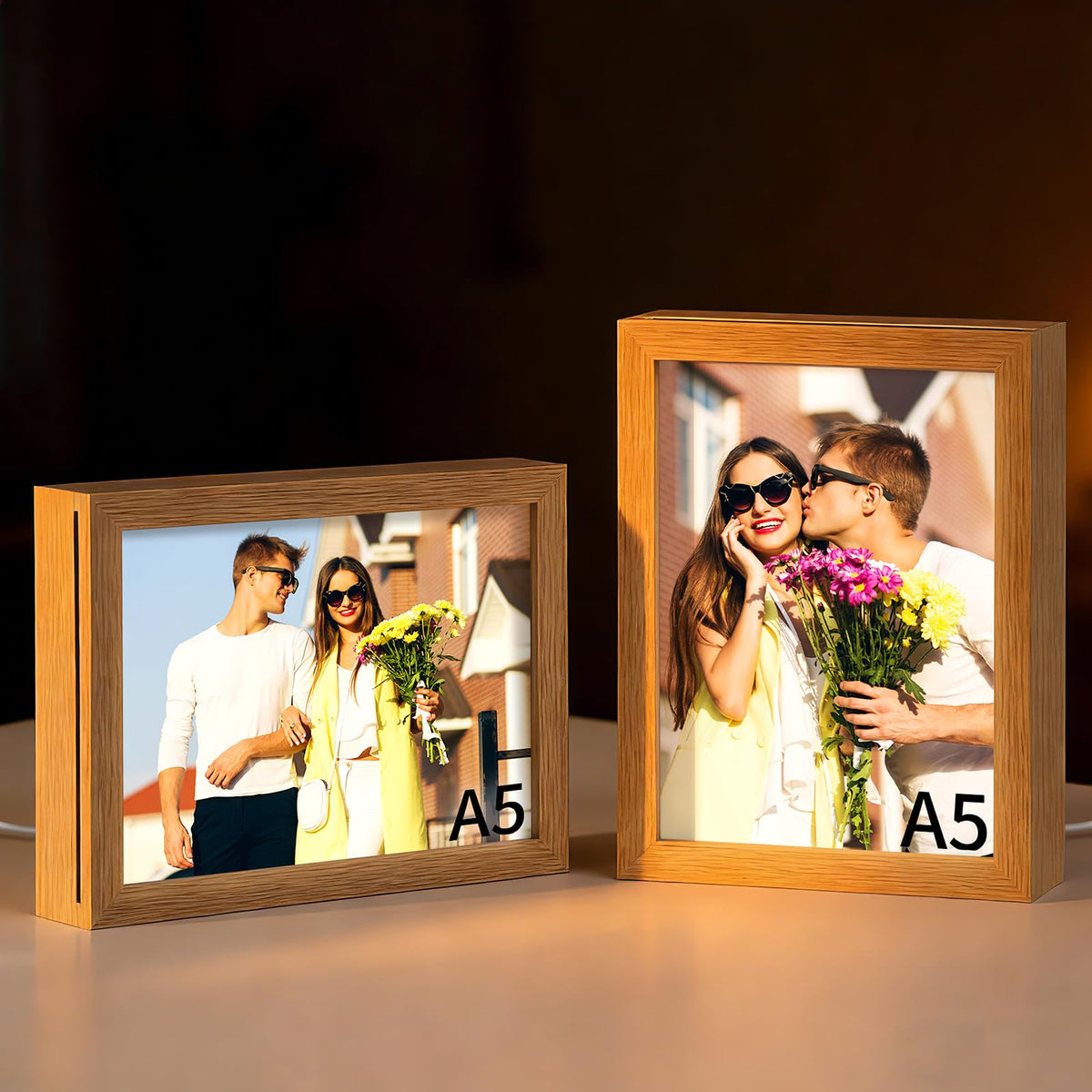 PYD Life 2 Pack A5 Night Light LED Photo Frames Panels with Sublimation Glass Sheets 5.9" x 7.87", with Wooden Frame 3 Light Modes, Custom Sublimation Blanks Night Lights for Tabletop Home Decor