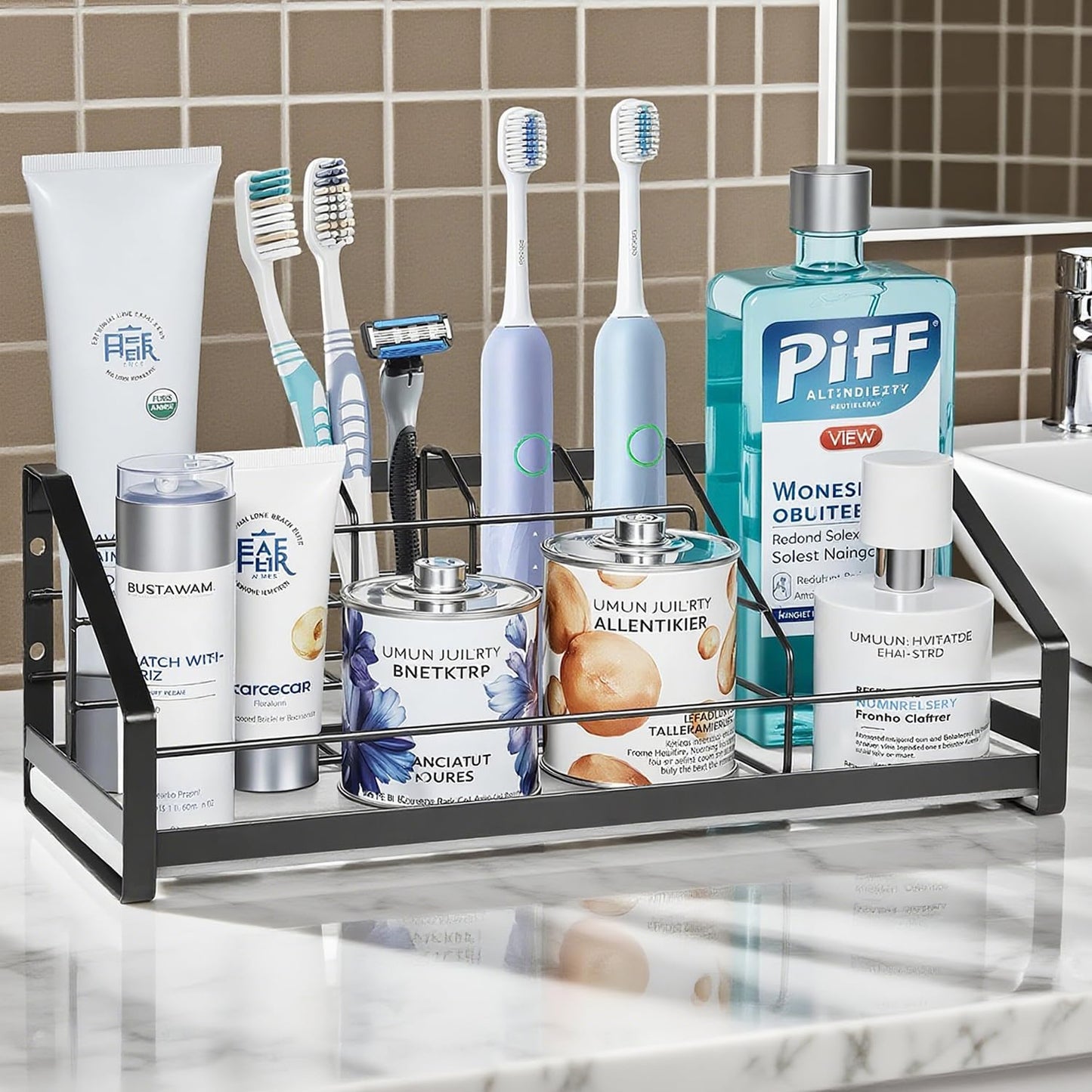 Toothbrush Holder with Instant Drying Diatomite Base – Bathroom Countertop Organizer for Electric Toothbrush, Toothpaste, Sink Accessories – Waterproof Steel Toothbrush Stand for Bathroom Vanity