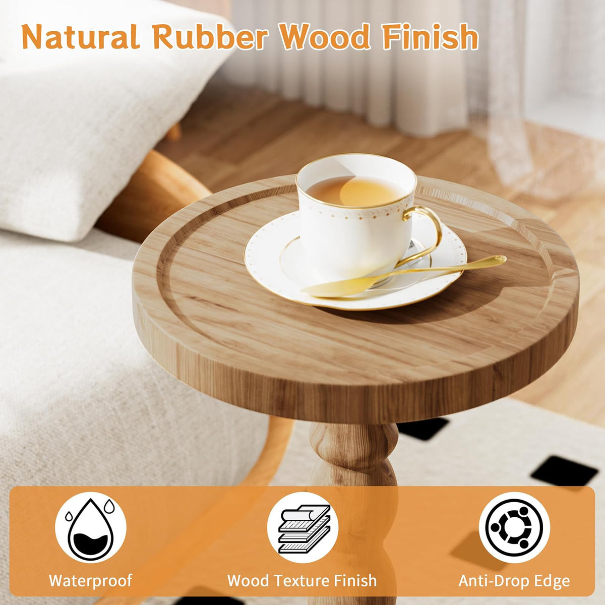 iFaveorr Small Side Table, Rubberwood‌ Drink Table for Small Spaces, Solid Wood Pedestal Coffee Tables, Round End Tables for Living Room, Sofa Couch, Bedroom, Corners, and Office (Brown, 9.4 inch)