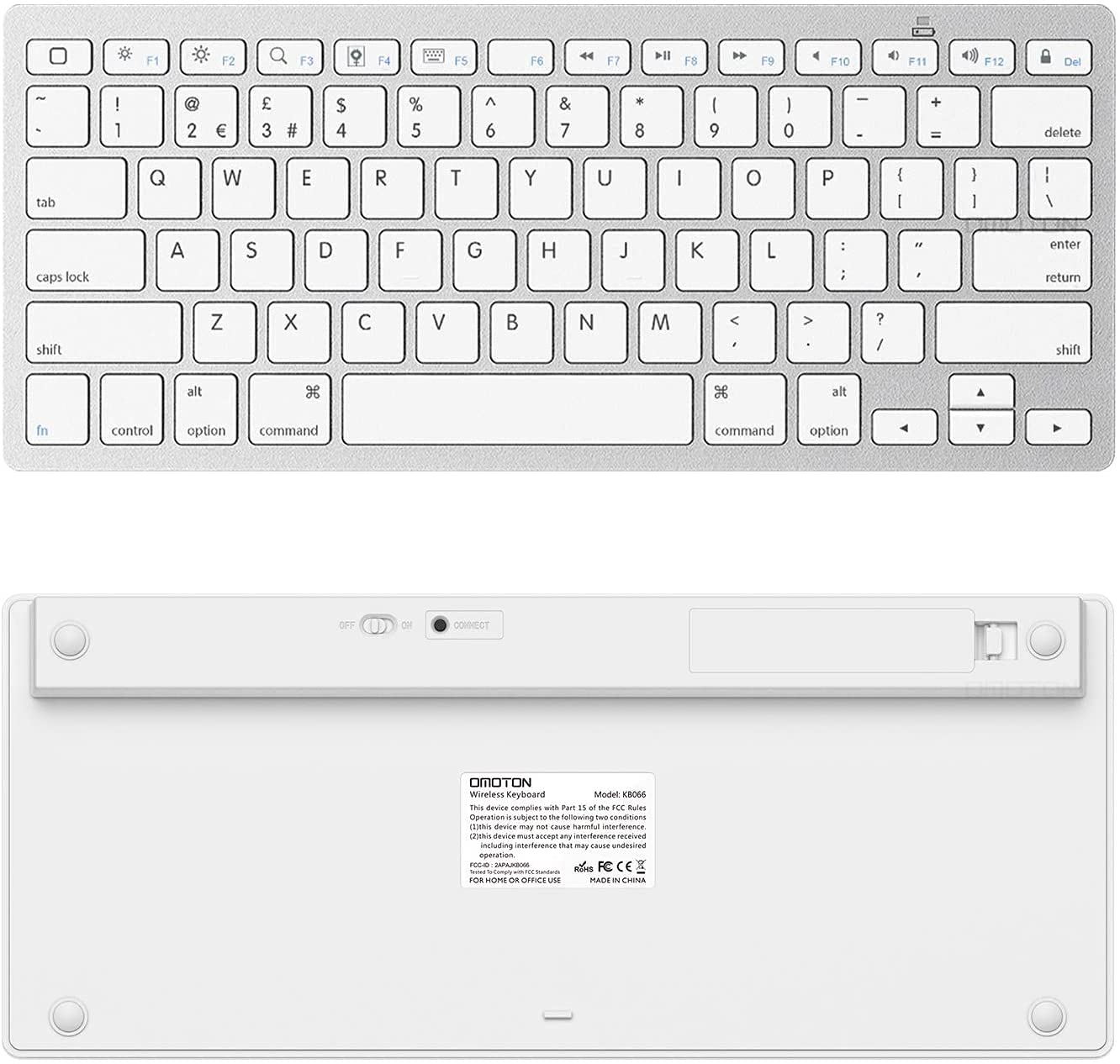 OMOTON Bluetooth Wireless Keyboard for iOS Compatible with iPad Pro/Air/Mini, iPhone and More, UK QWERTY Keyboard Layout, Silver