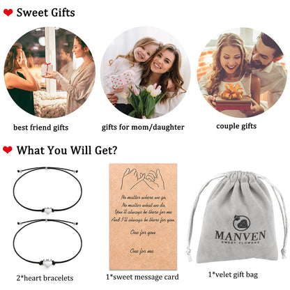 MANVEN Matching Bracelets for Couples Best Friends Pinky Promise Bracelets Birthday Gifts for Family Sister Women Men