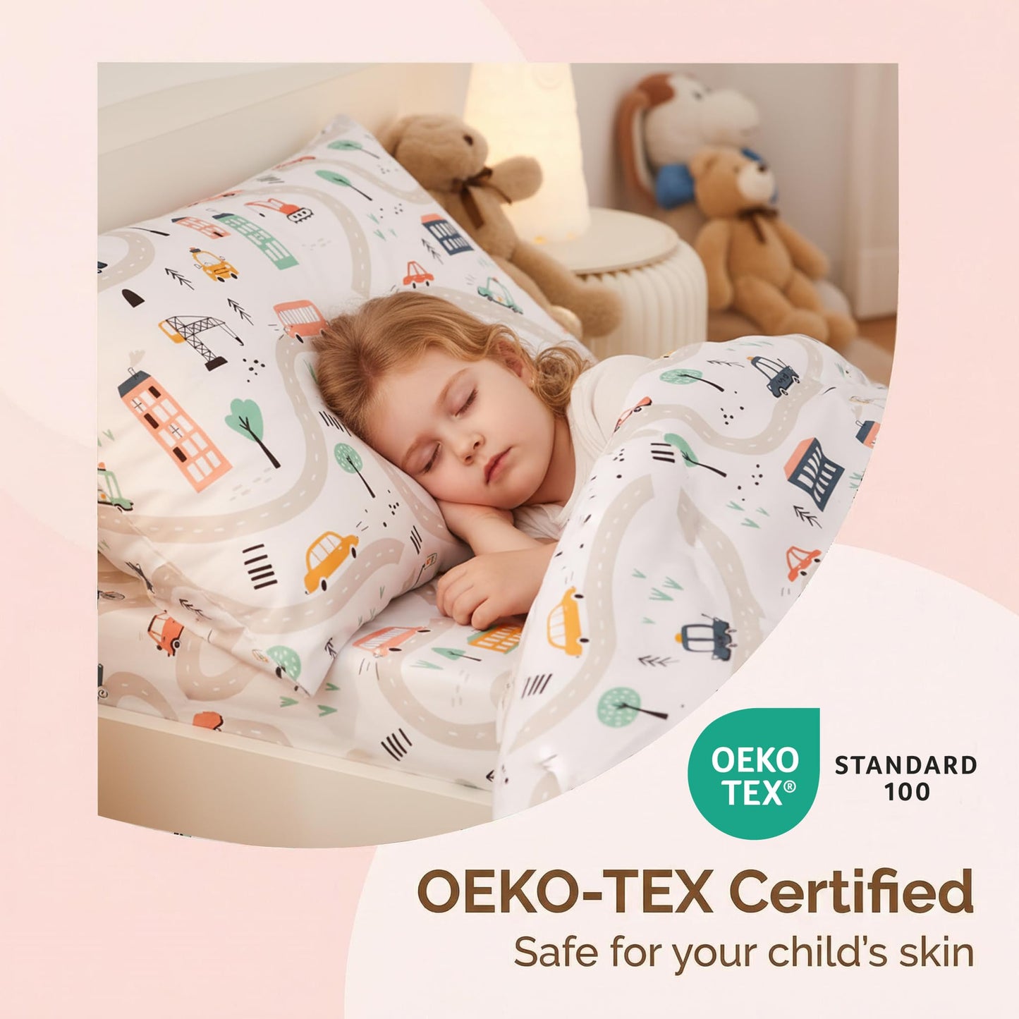 JSD Car Toddler Bedding Set, 4 Piece Bed-in-a-Bag Toddler Microfiber Comforter Sheet Set, All Season Machine Washable