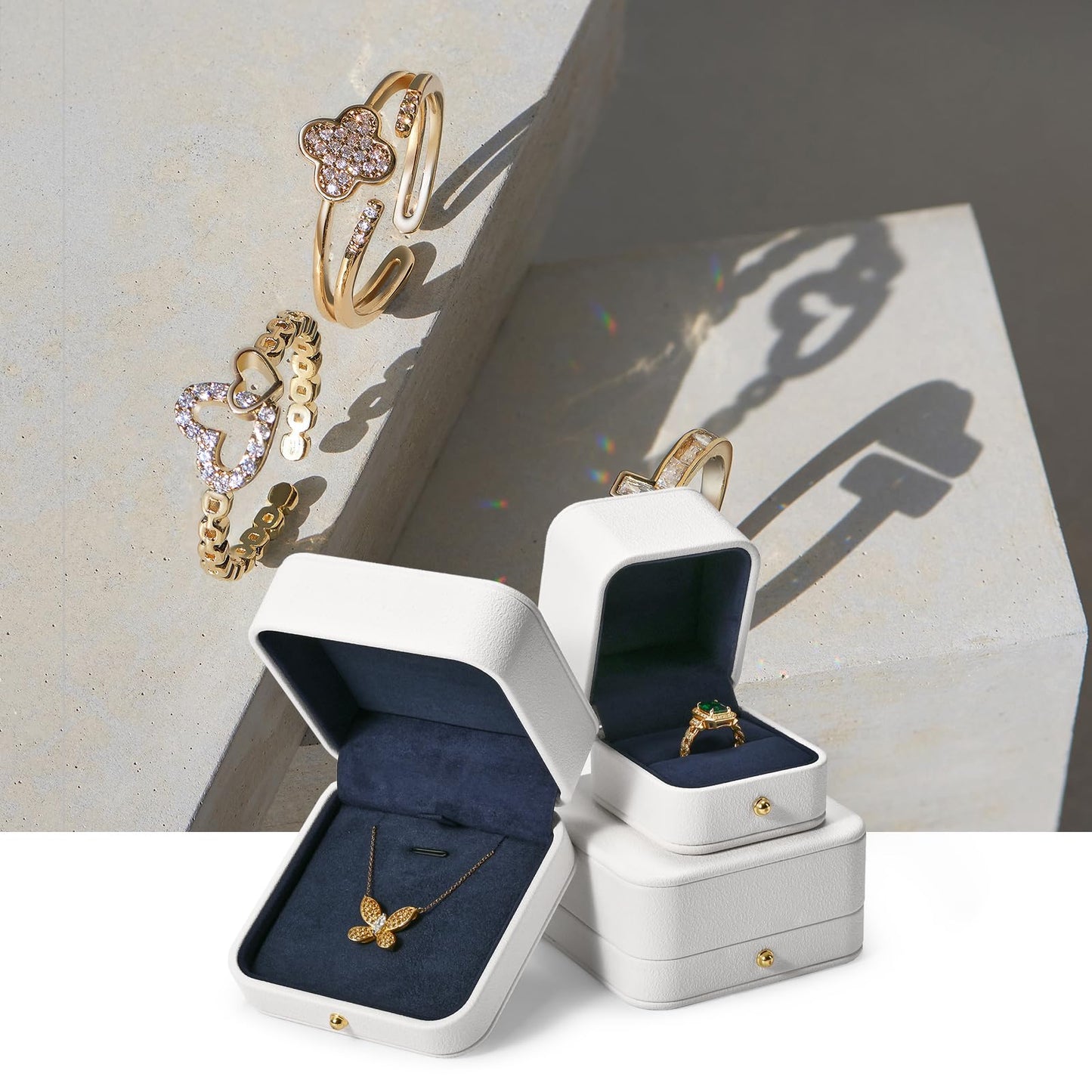 Woodten Blue Velvet Interior Jewelry Gift Box for Necklace & Pendant - Premium PU Leather Jewelry Necklace Elegant White Jewelry Box for Gift