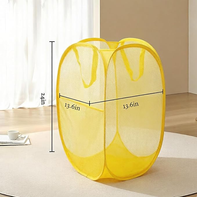 The upgraded pop-up laundry basket features a breathable side pocket mesh design