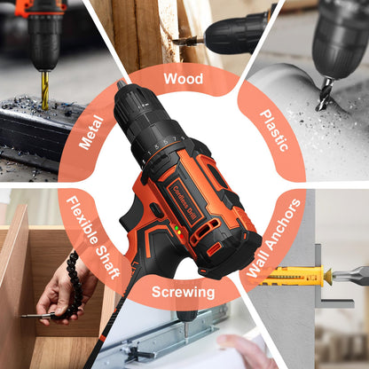 Cordless Drill, 12V Electric Screwdrivers Cordless, Rechargeable Power Mini Combi Drill and Screwdriver Set, 3/8" Keyless Chuck, 42Pcs Accessories, 2000mAh Battery Small Hand Drills Driver DIY Tools