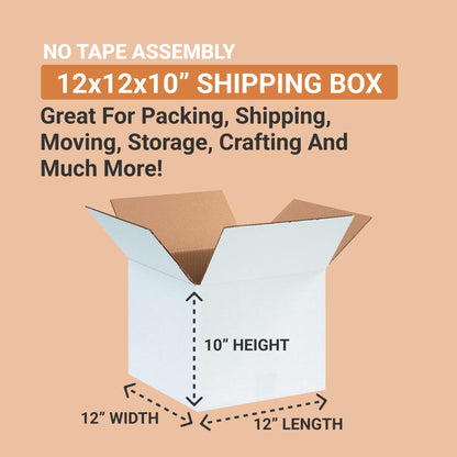 AVIDITI White Shipping Boxes 12"L x 12"W x 10"H (25 Pack) Small Medium Mailing Box for Small Business Packaging, Mailers, Gifts & Storage