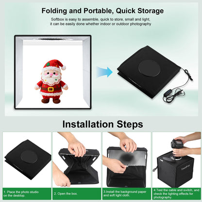TzezFoz 12x12inch Portable Photo Studio Light Box,Folding Ring Light Box with 3 Modes & 6 Backdrops, Photography Light Tent USB Powered Lighting Tent for Jewelry/Accessories
