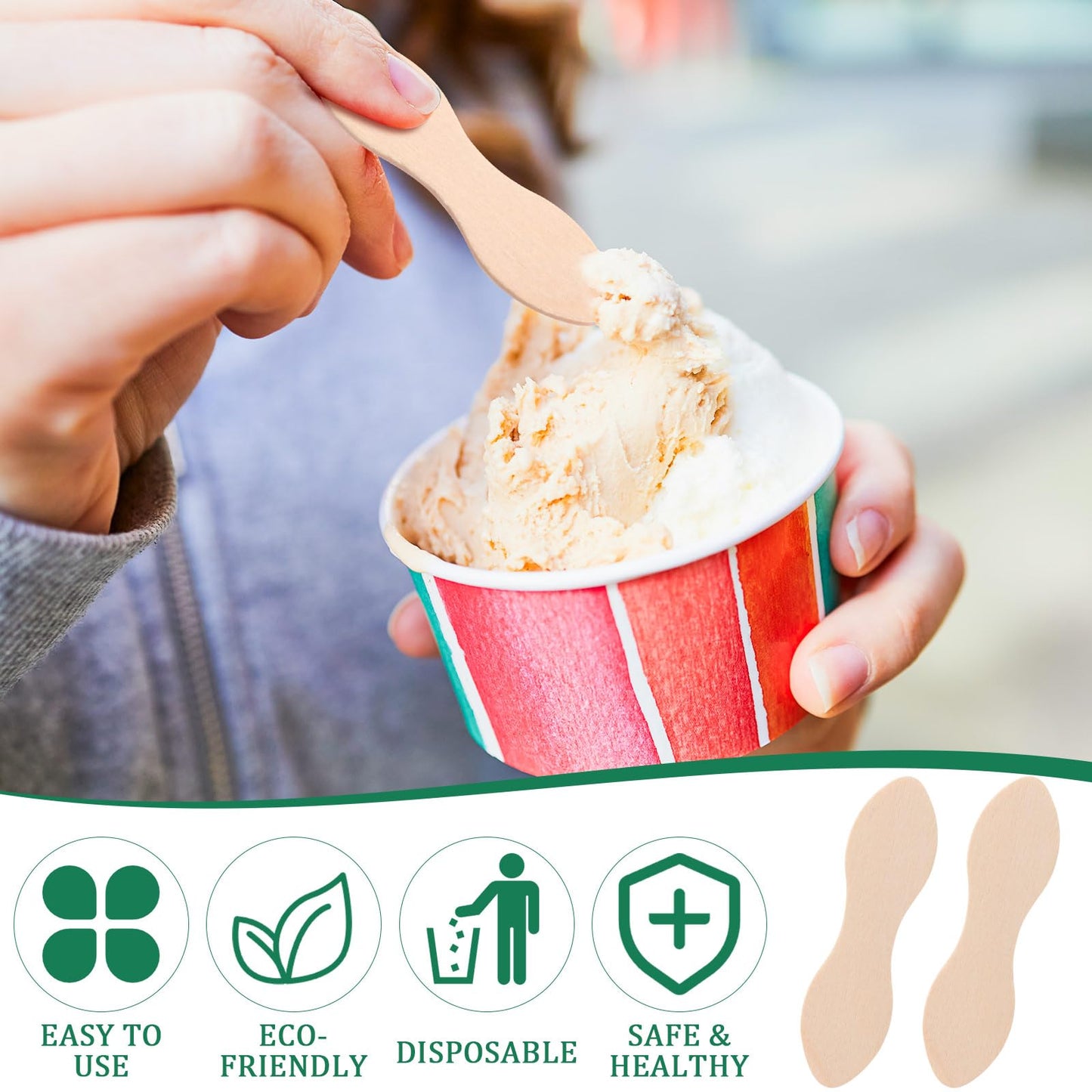 Reallnaive 1000 Pcs Wooden Ice Cream Sample Spoon Bulk, 2.4 inch Length, Mini Disposable Birchwood Tasting Spoons, Compostable and Biodegradable for Crafts, Tasting, Birthdays, Dessert, Honey, Cake