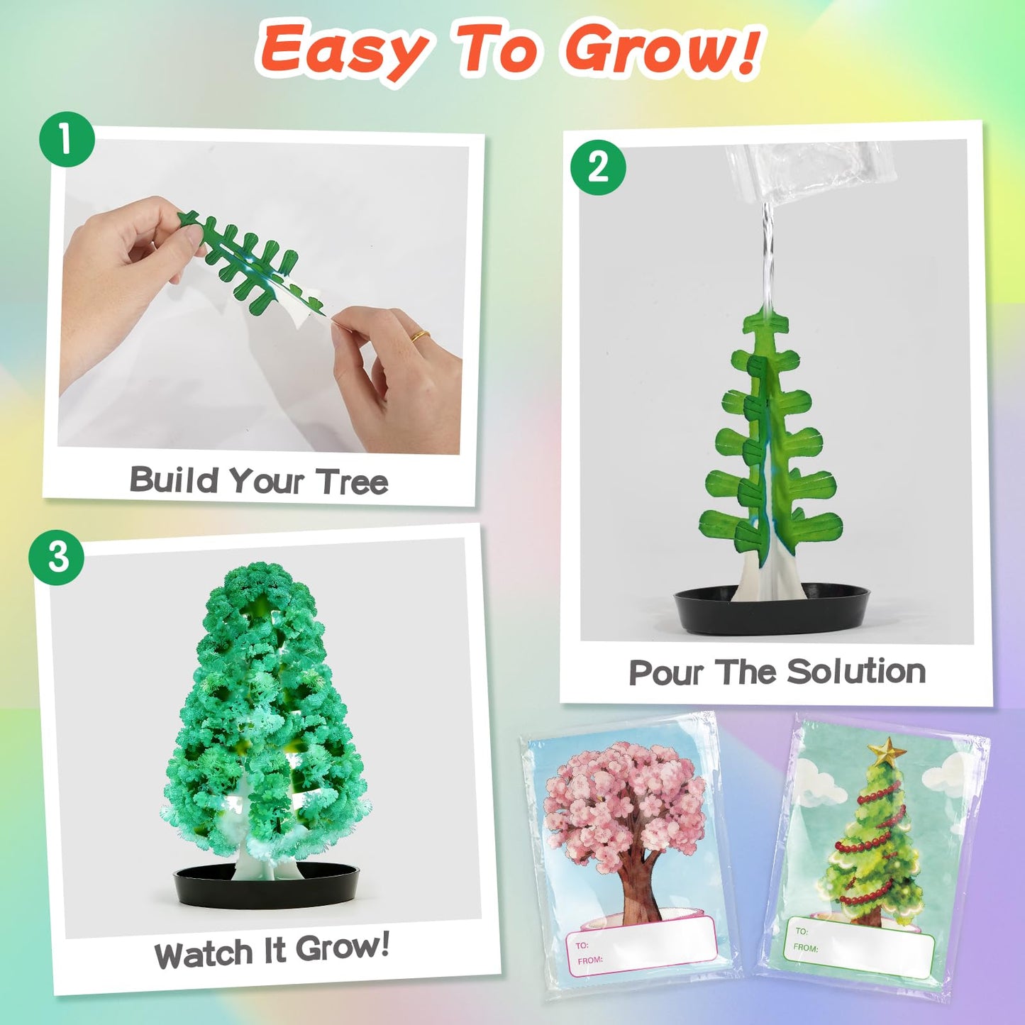24 Pcs Growing Crystal Trees Bulk with Cards for Kids STEM Science Experiment Kit Party Favors Classroom Prizes Goodie Bags Stuffers Gifts Exchange for Boys and Girls