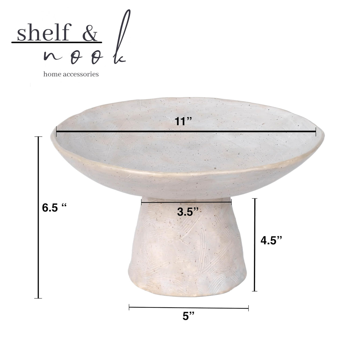 Shelf & Nook Ceramic Pedestal Bowl – Large Decorative Footed Bowl for Fruit, Keys, Entryway Table, Kitchen Island Centerpiece – Off-White Matte Stoneware, Modern French Farmhouse Decor