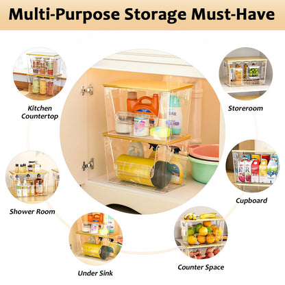 Delamu 3 Pack Pantry Organizers and Storage,Trash Bag Dispenser with Bamboo Top,Stackable Trash Bag Dispenser Under Sink Organizer for 4-30 GalBags,Onion,Potato,Fruits,Clear