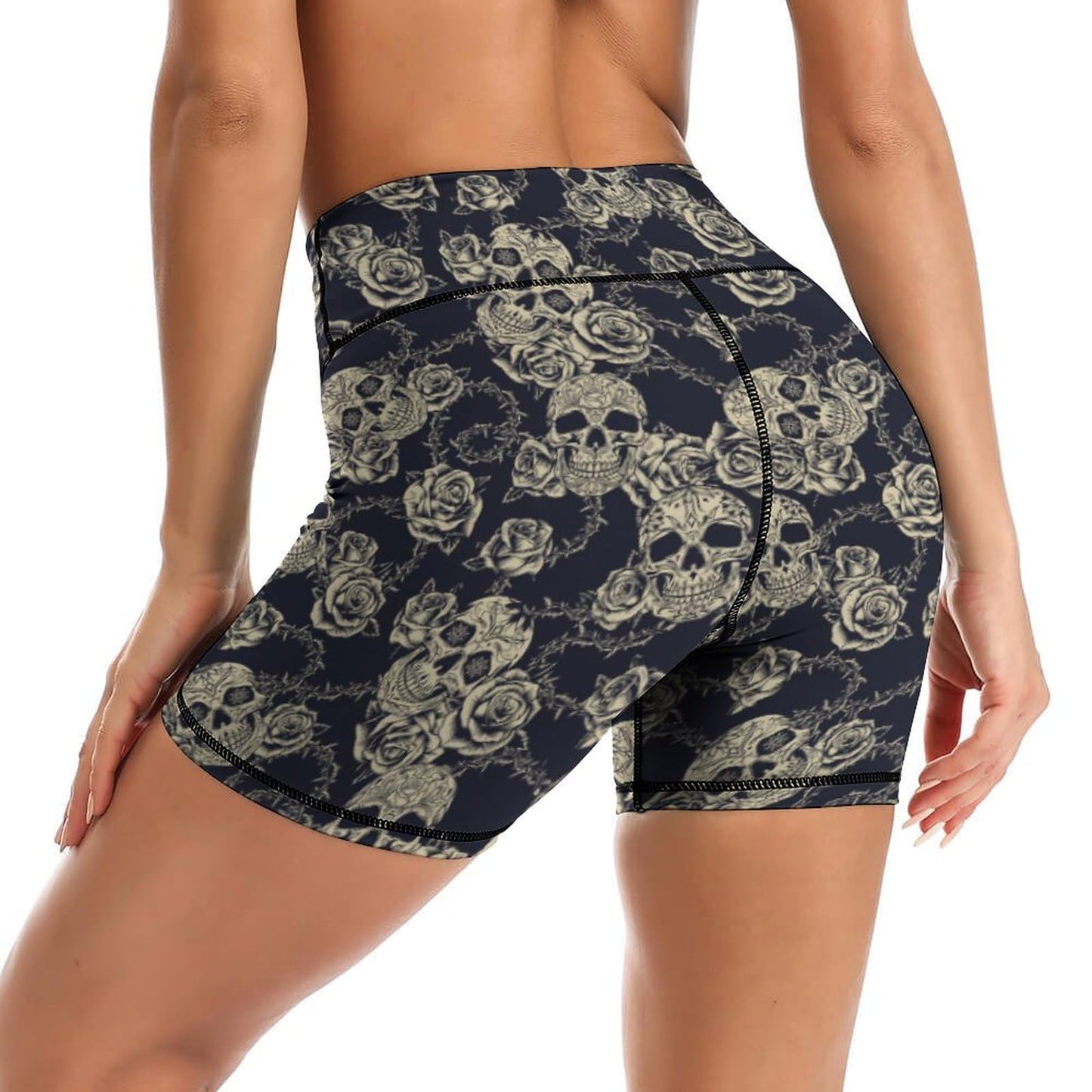 Skull Yoga Shorts High Waisted Biker Shorts for Womens Athletic Running Workout XL