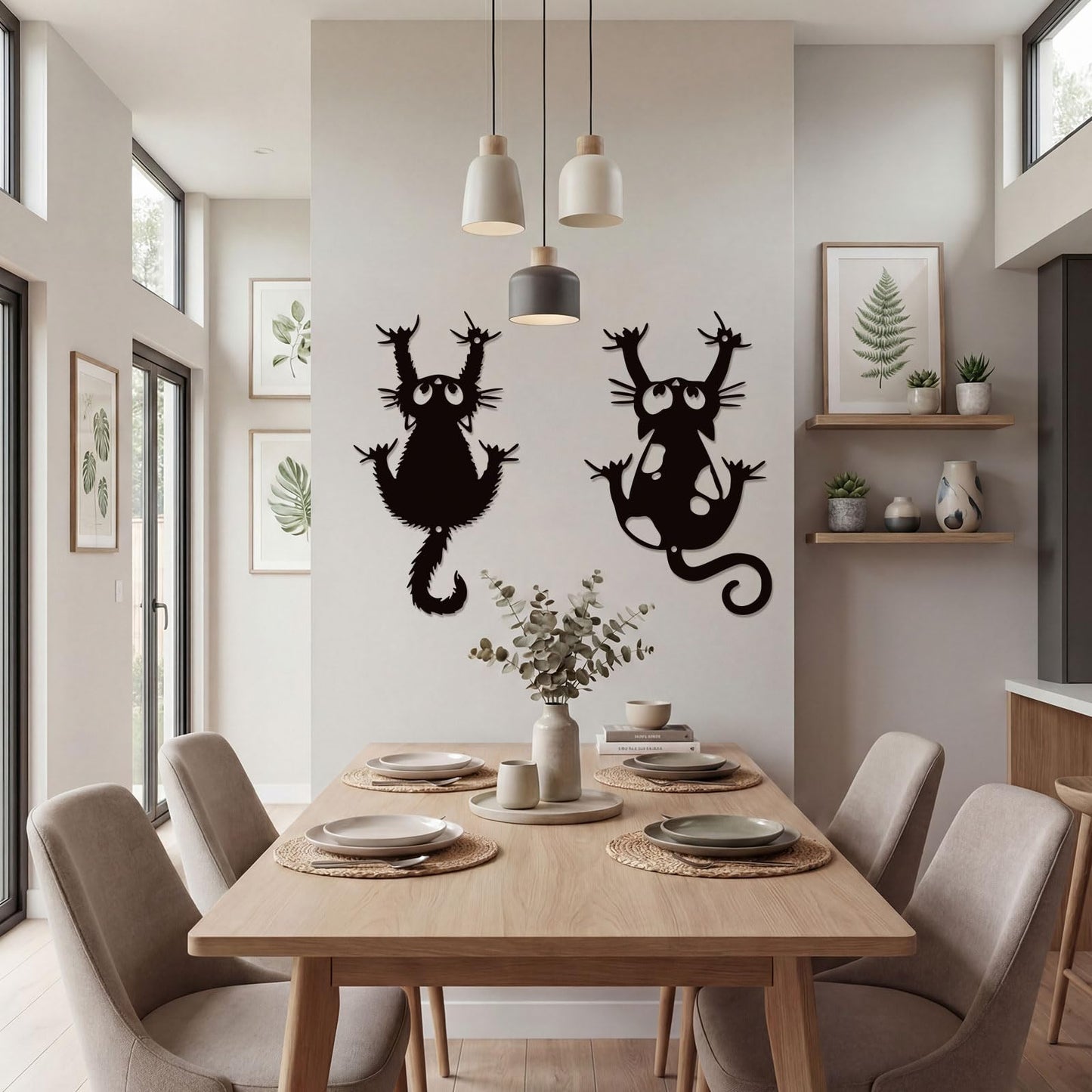 Otoolling Black Cat Wall Art Funny Black Metal Cat Wall Hanging Decor Minimalist Signs for Cats Lover Home Bedroom Living Room Patio Bathroom Office Decor (2 Pcs,Aprox 7" X 12")