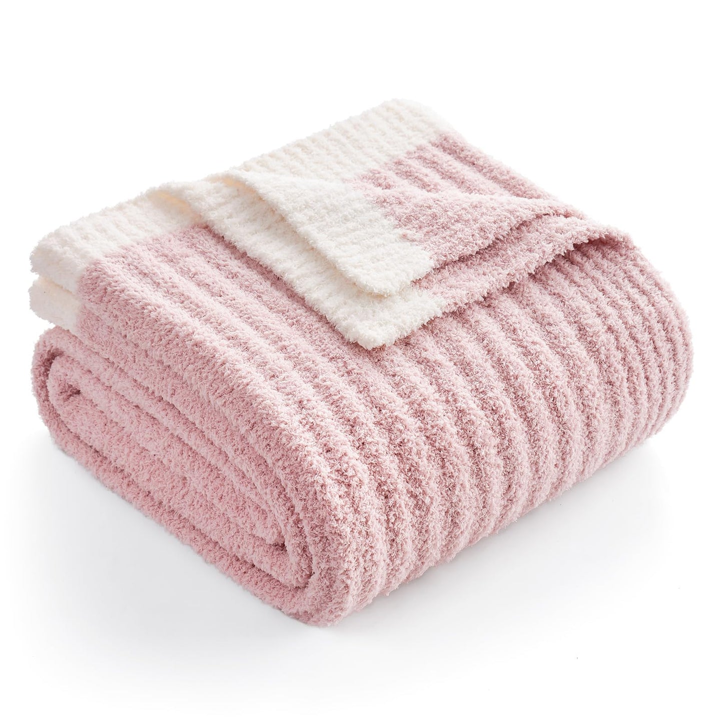 Snuggle Sac Summer Pink Throw Blanket for Couch, Soft Cozy Ribbed Fluffy Blankets for Women, Warm Microfiber Knit Cute Throws for Girls Daughter Gifts, Pink, 50x60 inches