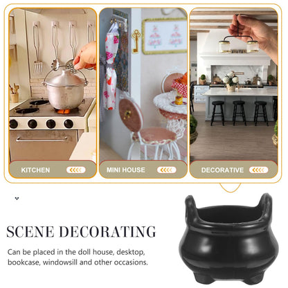 Garneck 24Pcs Miniature Halloween Cauldron Mini Black Witch Boiler Decoration Plastic Dollhouse Furniture for Halloween Carnival Party Decor