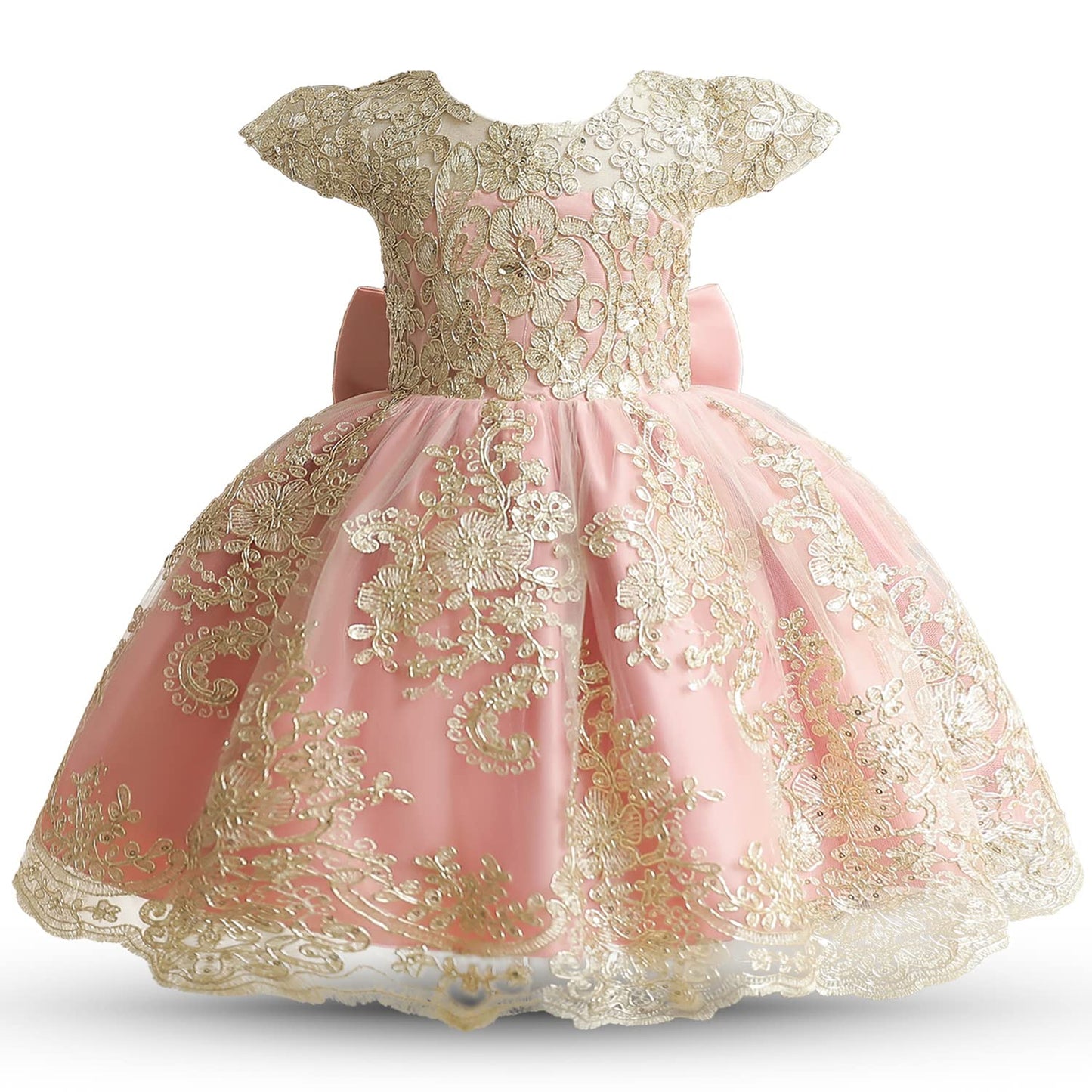 NNJXD Baby Girl Dress Flower Embroidery PrincessTutu Pageant Party Gown 2006 Pink Size(80) 6-12 Months
