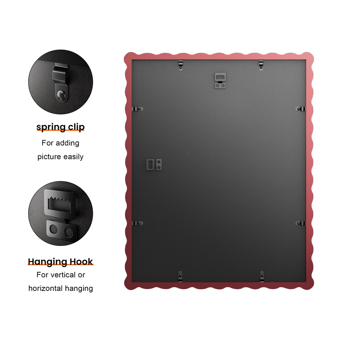 Chrspk 11x14 Wavy Picture Frame With Mat For 8x10, Wavy Edge Wooden Picture Frame with Real Glass - Wall Mount Display, Red, 2 Pack