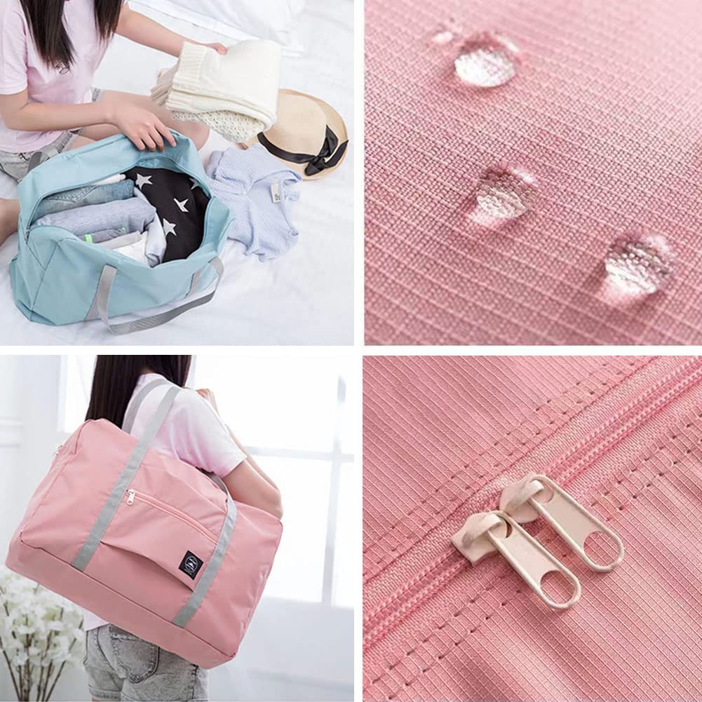 2 Pack Foldable Travel Duffel Bag for Airlines Carry on Bag Weekender Overnight Hospital Tote Bag Gym Duffel Bag, BLUE&PINK