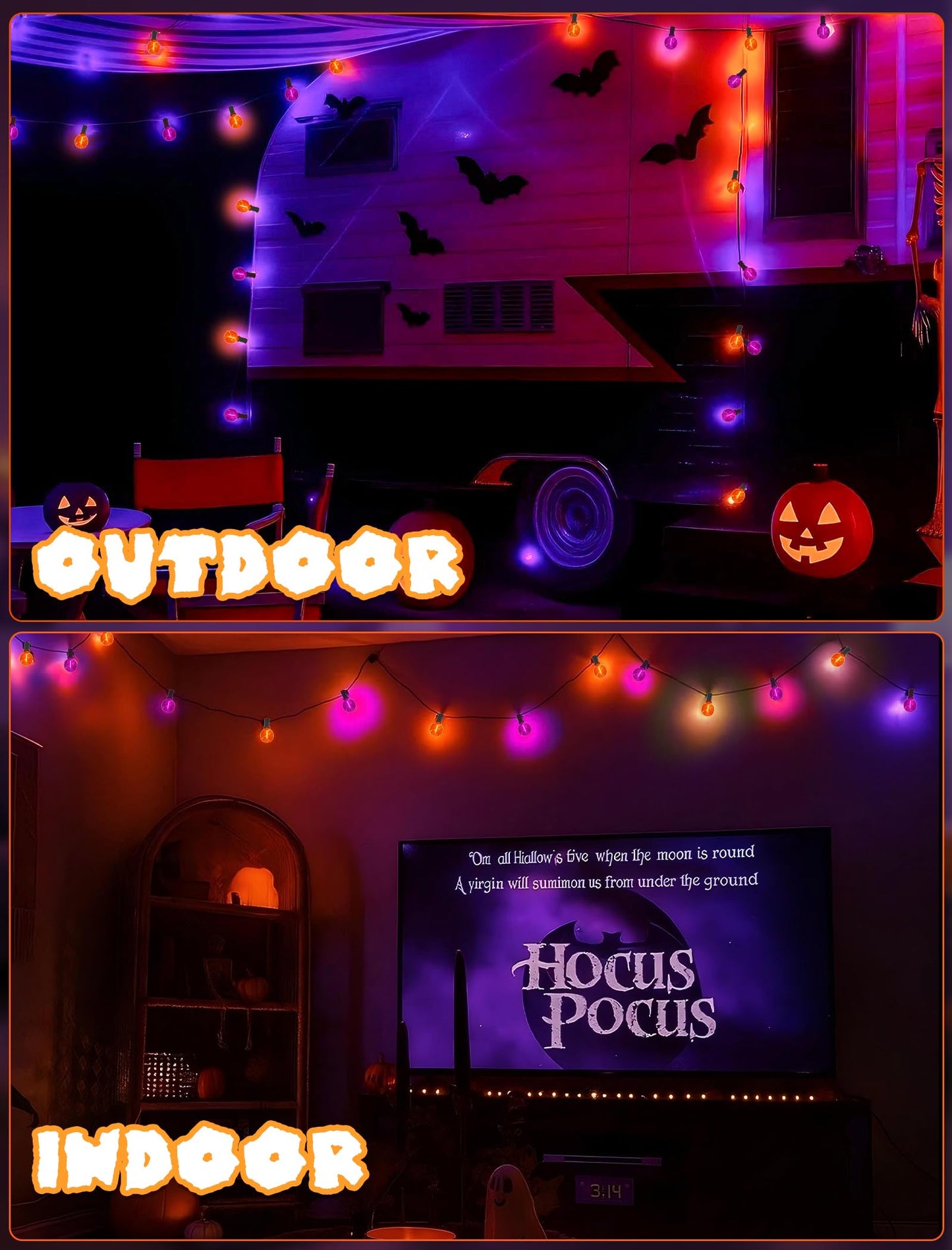Pallerina Purple and Orange Halloween Lights,25FT 27 LED G40 Globe String Lights,Waterproof Halloween Decorations for Outdoor Indoor Haunted Patio Home Party Garden Yard Decor