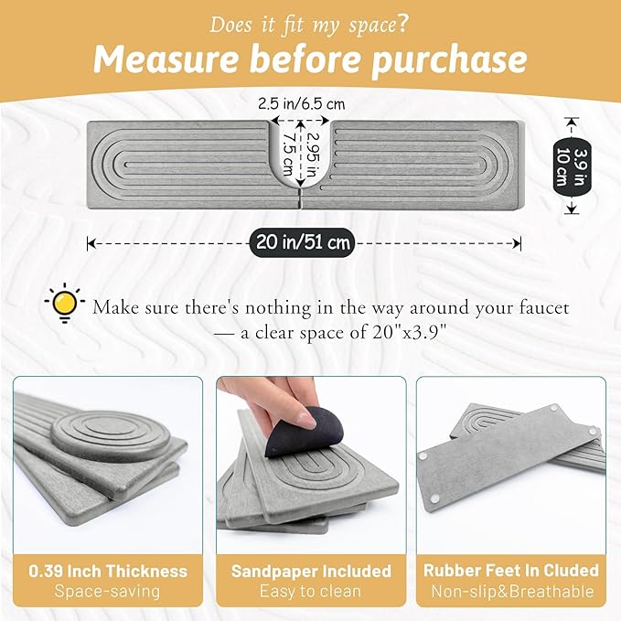 Stone Faucet Mat For Kitchen Sink, Super Absorbent, Sink Stone Quick Dry Around