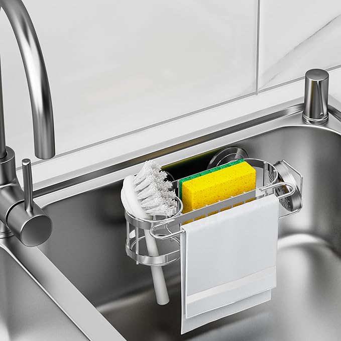 Cisily Kitchen Sink Caddy Sponge Holder in The Sink, Stainless Steel Kitchen