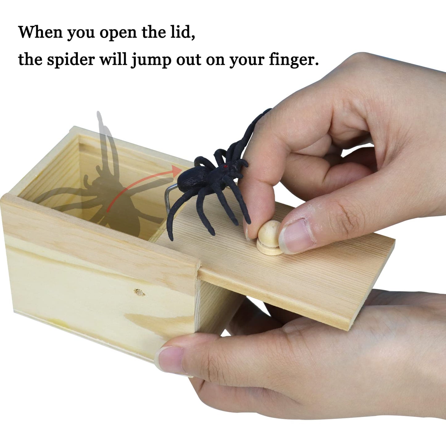 Fudragtn Fake Spider in a Box Prank Gift for Adults Kids,Handmade Wooden Pop Out Scare Surprise Boxes Joke Toys Halloween