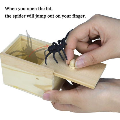 Fudragtn Fake Spider in a Box Prank Gift for Adults Kids,Handmade Wooden Pop Out Scare Surprise Boxes Joke Toys Halloween