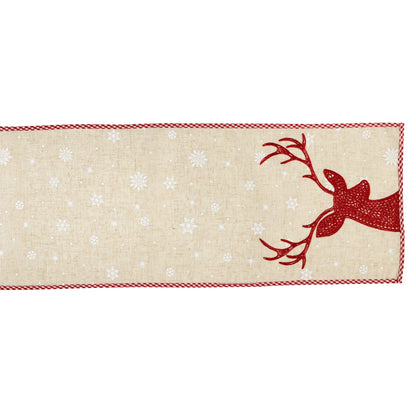 DII Holiday Dining Table Decoration Embroidered Christmas Table Runner, 14x70, Red Reindeer & Snowflakes