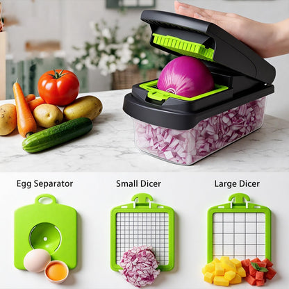 16-in-1 Vegetable Chopper with Container & Side-Opening Salad Jar – Perfect for Vegetable Salads at Lunch and Dinner.Chopper Set Functions as an Onion Chopper, Potato & Carrot Grater, and More.