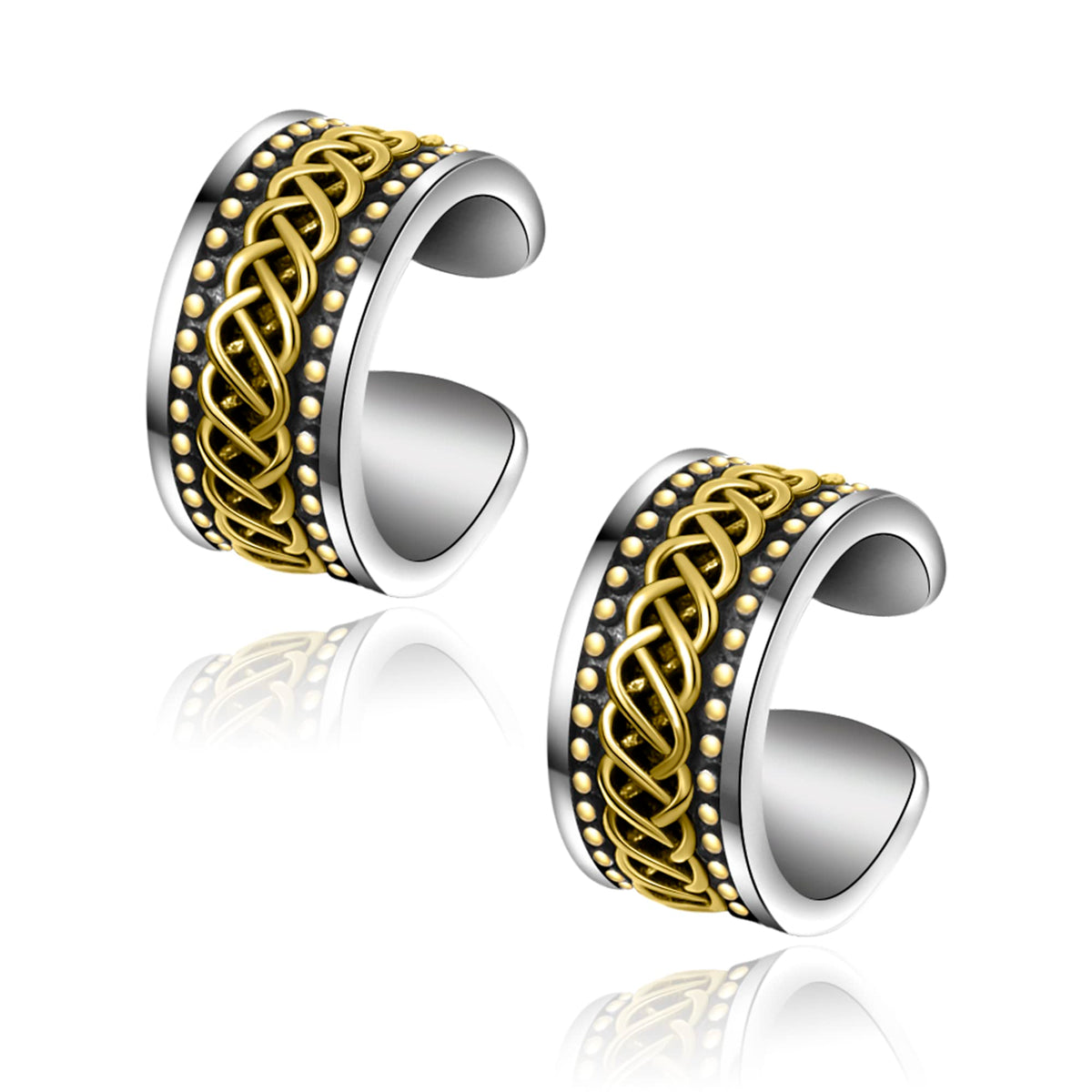 CHIC & ARTSY 925 Sterling Silver Ear Cuffs Earrings Goth Celtic Knot Adjustable No Piercing Ear Cuffs Wide Ear Lobe Cuff Viking Ear Cuff For Women Men