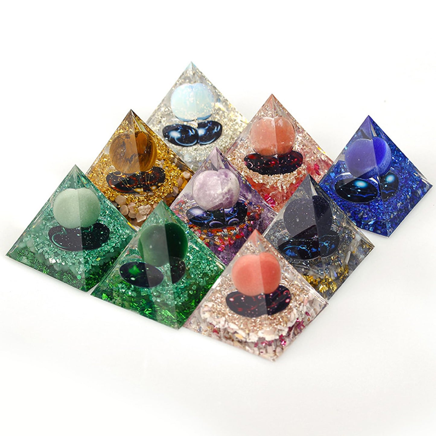 SEVNPRIME Unique Handmade Constellation Positive Energy Orgonite Pyramid Decoration Scorpio Cat's Eye Stone Crystal Pyramid Ornaments for Office/Living Room/Bedroom/Yoga(Scorpio)
