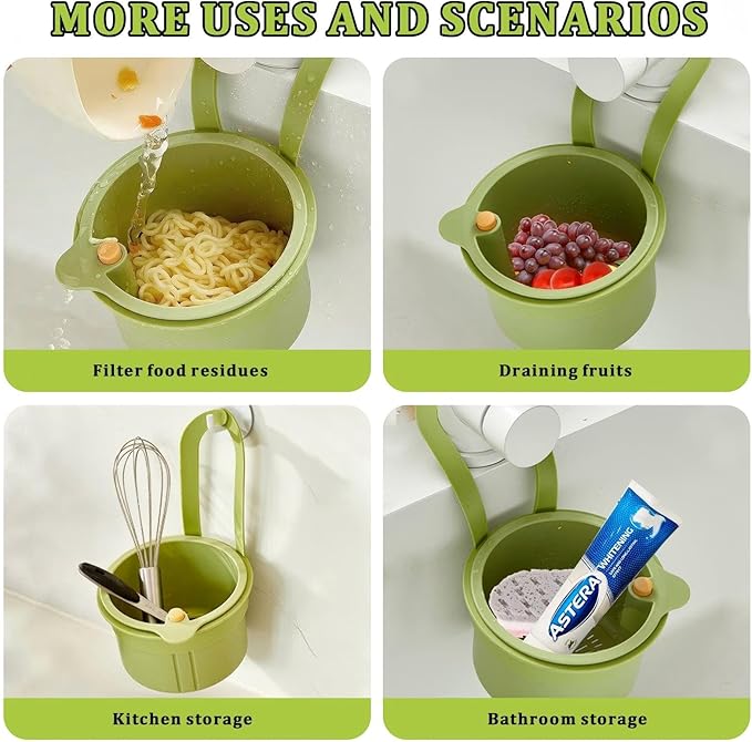 Sink Strainer Basket with One-Touch Drain Mesh, Snap-On Strap & Detachable