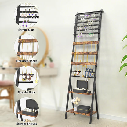 NOVIMANGO Jewelry Stand Floor Standing Jewelry Holder Organizer Jewelry Organizer Stand with Necklace Holder Earring Organizer Freestanding Jewelry Armoire for Watches, Rings, Bangle