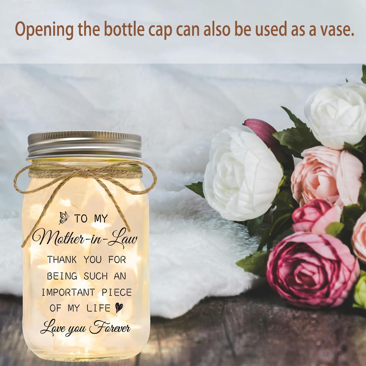 Luckyyds Mother in Law Gift, Mason Jar Night Lights - Best Mothers Day Birthday Christmas Gift for Mother in Law, Mother of The Groom Gifts