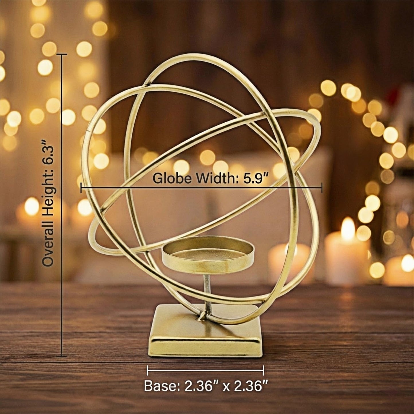 Gold Hurricane Candle Holder – Modern Metal Candle Holder Decor with Geometric Ring Design, Elegant Candle Stand for Pillar Candles & Table Decor, Indoor Decorative Lantern Style Accent