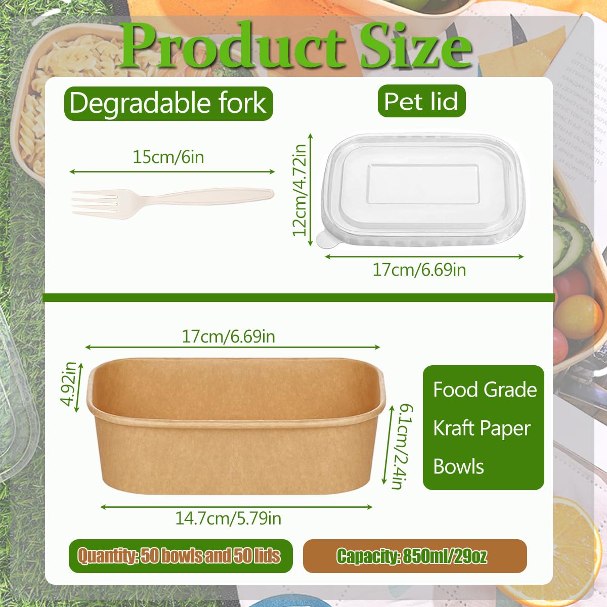 50 Pack 29Oz Disposable Meal Prep Containers With Lids and Forks-Disposable Kraft Paper Bowls-to go food containers-Microwavable and Freezer Safe Take Out Containers for Hot/Cold Food Prep and Salad