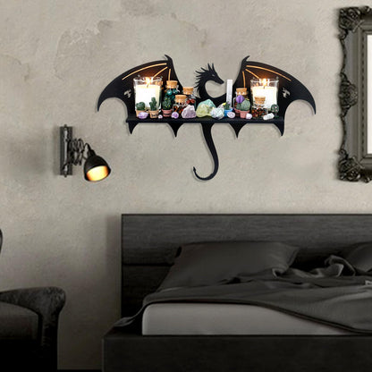 KOYILT Dragon Decor Trinket Shelf Crystal Wall Display Shelf - Rustic Witchy Fantasy Decor for Trinkets, Crystal Storage & Wall Art for Home Altar, Bedroom or Witchy Room (1, Evil Dragon)