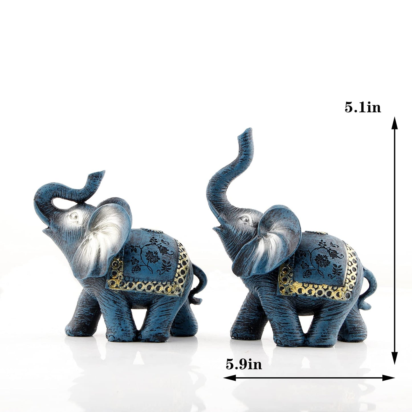 Wisifayardin Blue Thai Couple Elephants Figurines Statues Elephant with Trunk Up Gifts for Desktop Decoration Home Crafts Ornament