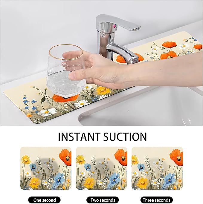 Bimkole 2 PCS Faucet Absorbent Mat, Kitchen Faucet Sink Splash Guard Wraparound