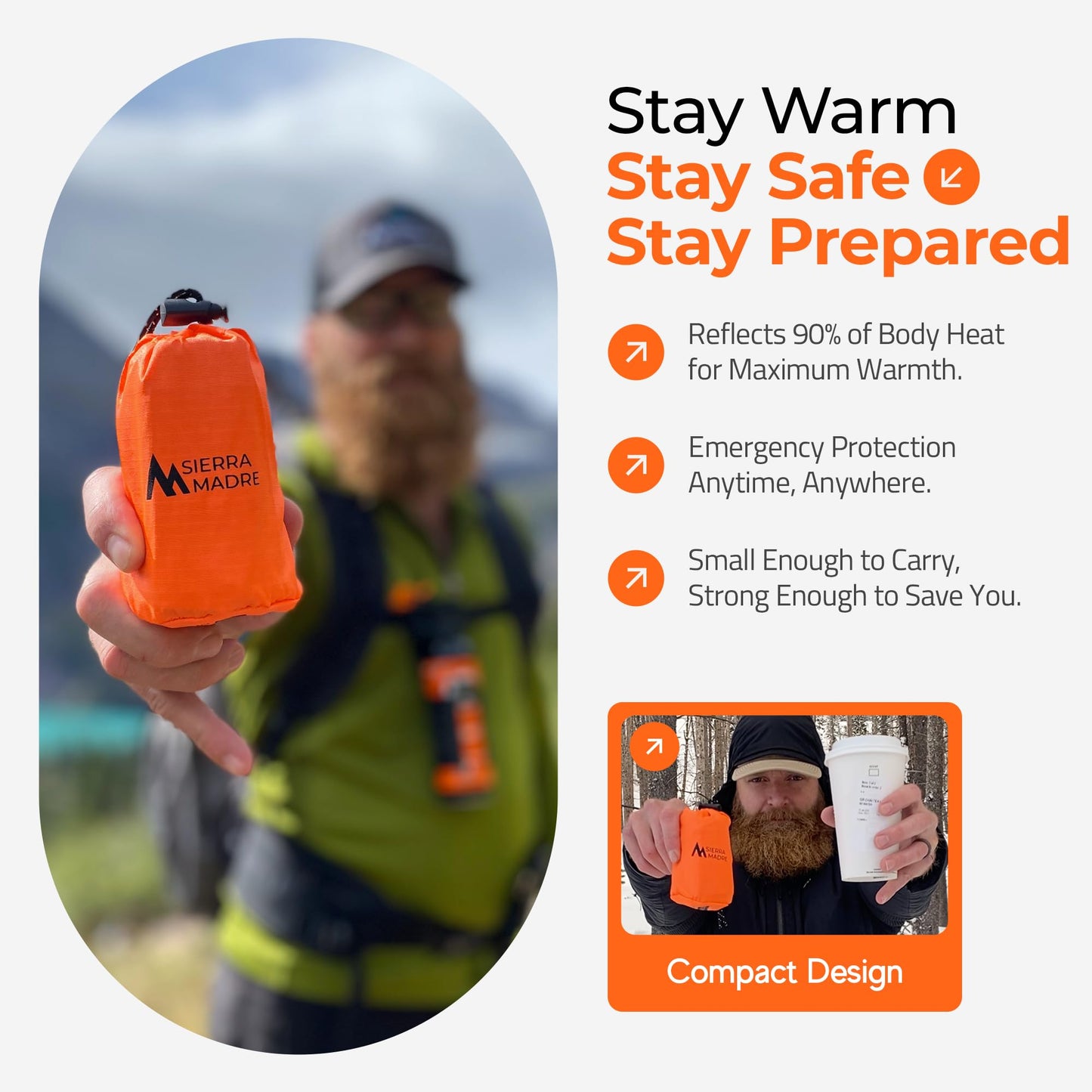 Sierra Madre Emergency Sleeping Bag – Ultralight, Waterproof Mylar Thermal Bivy Sack Tent for Hiking, Bug-Out Bags, Survival Kits – Emergency Survival Space Blanket for Heat Retention 2 Pack
