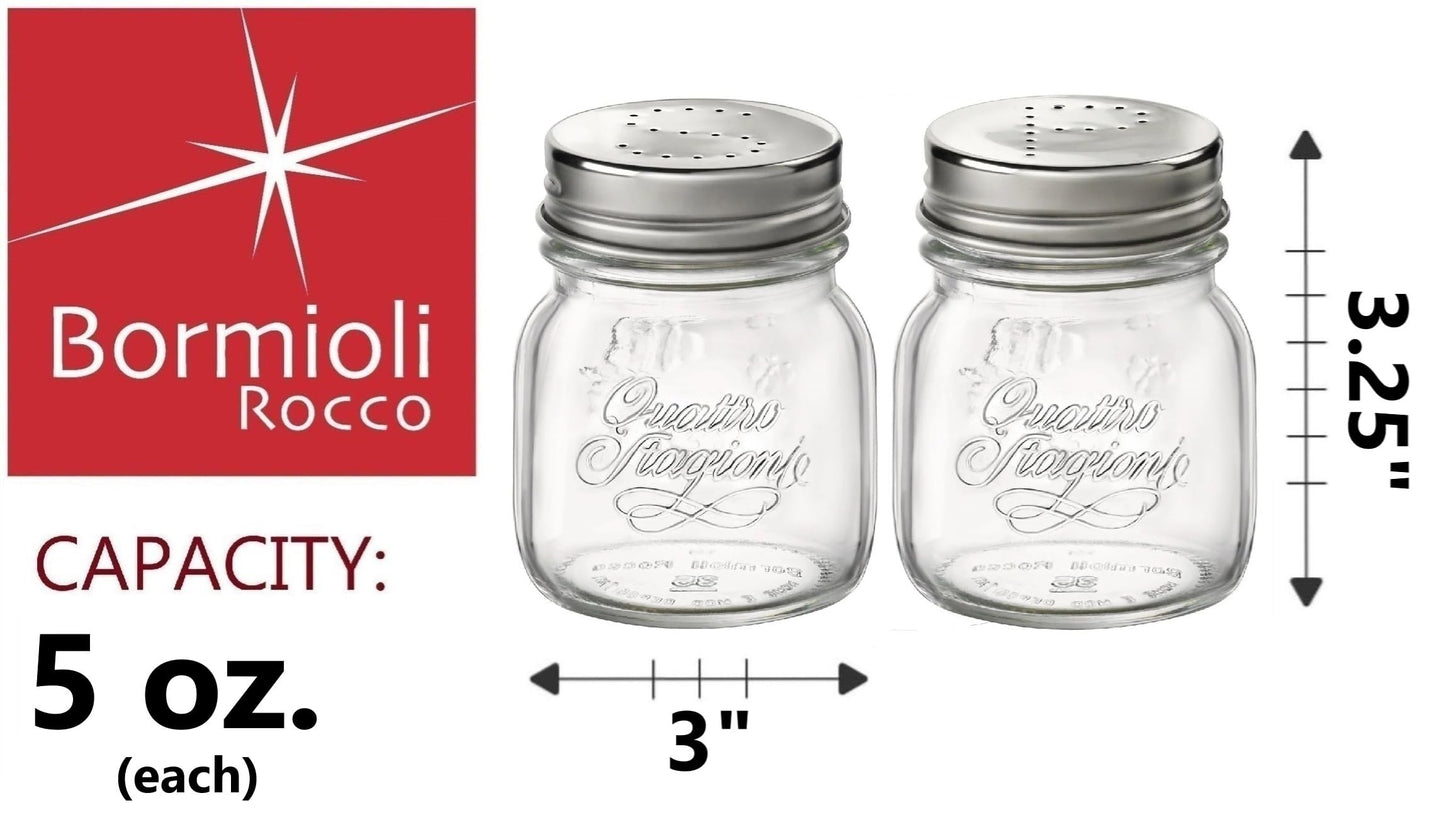Bormioli Rocco 357760CBD021990 Quattro Stagioni Jar with Salt & Pepper Stainless Lid - Sleeve of 2, 5 oz, Clear