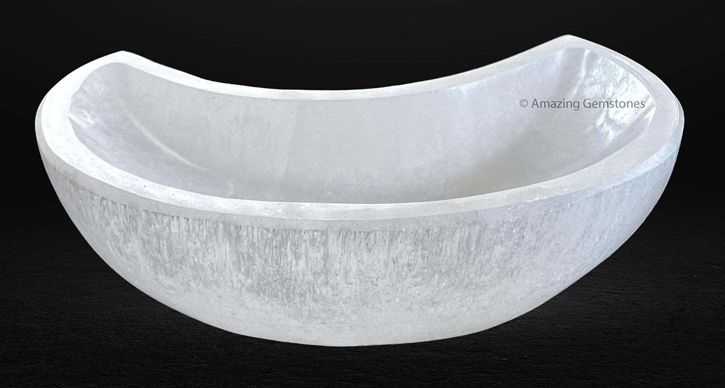 Amazing Gemstone Selenite Bowl - 4" Moon Selenite Crystal to Charge your Healing Stones and Crystals - Selenite Charging Plate Bowl (Moon Shape)