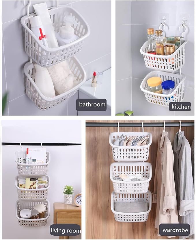 3PCS Plastic Hanging Baskets for Shower, Hanging Basket Organizer