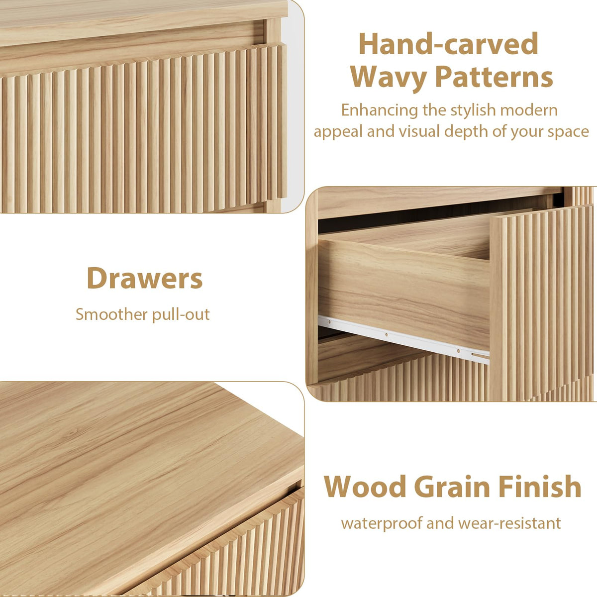 Jocoevol 6 Drawer Fluted Dresser, Modern Chest of Drawers for Bedroom with Hidden Handles, Wood Storage Organizer Cabinet for Living Room & Entryway, Natural Oak (15.7" D x 47.3" W x 31.6" H)