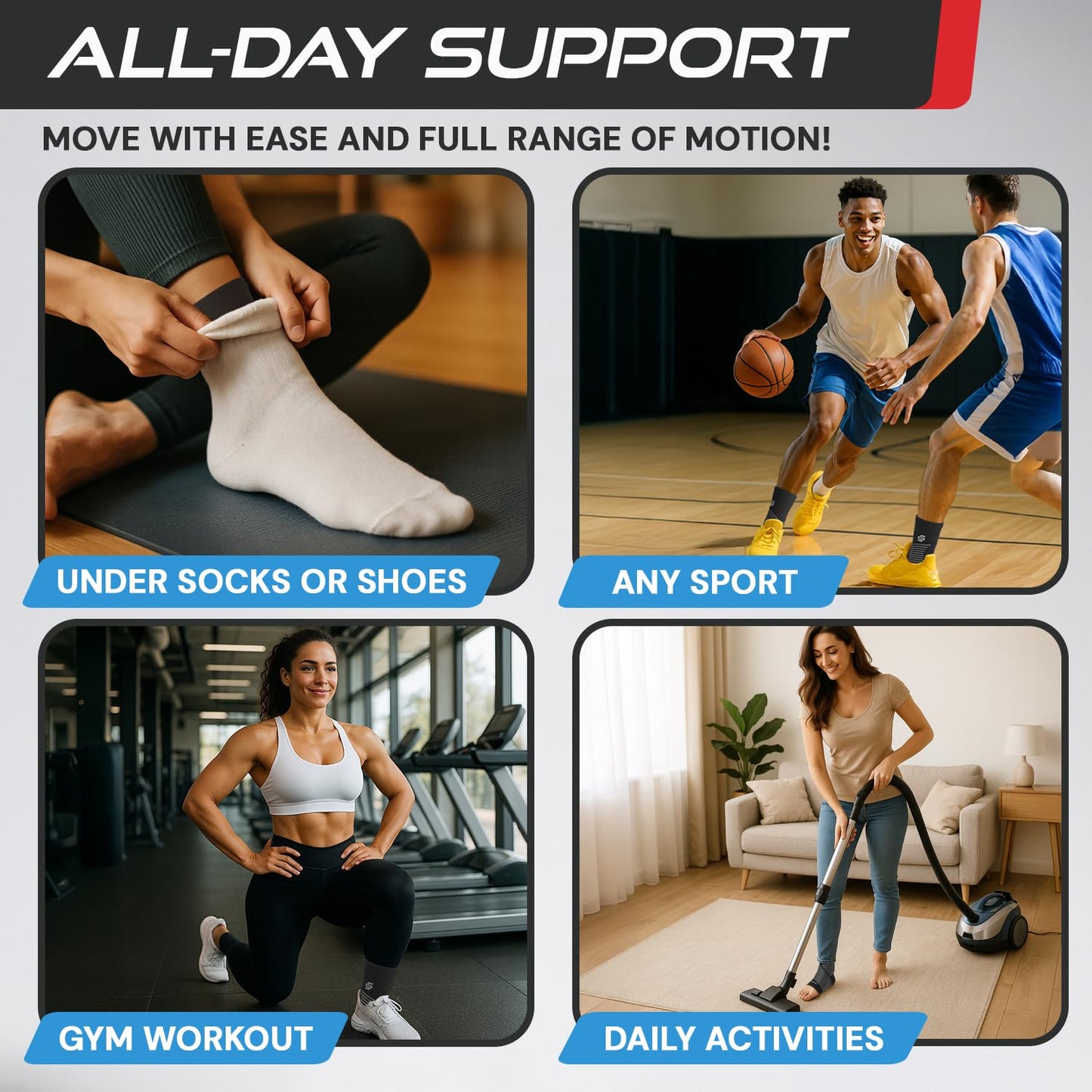 Sleeve Stars Ankle Brace for Women & Men, Ankle Wrap for Sprain, Compression Sleeve for Plantar Fasciitis Relief, Easy Customizable Support: w/Removable Strap (Single/Black)