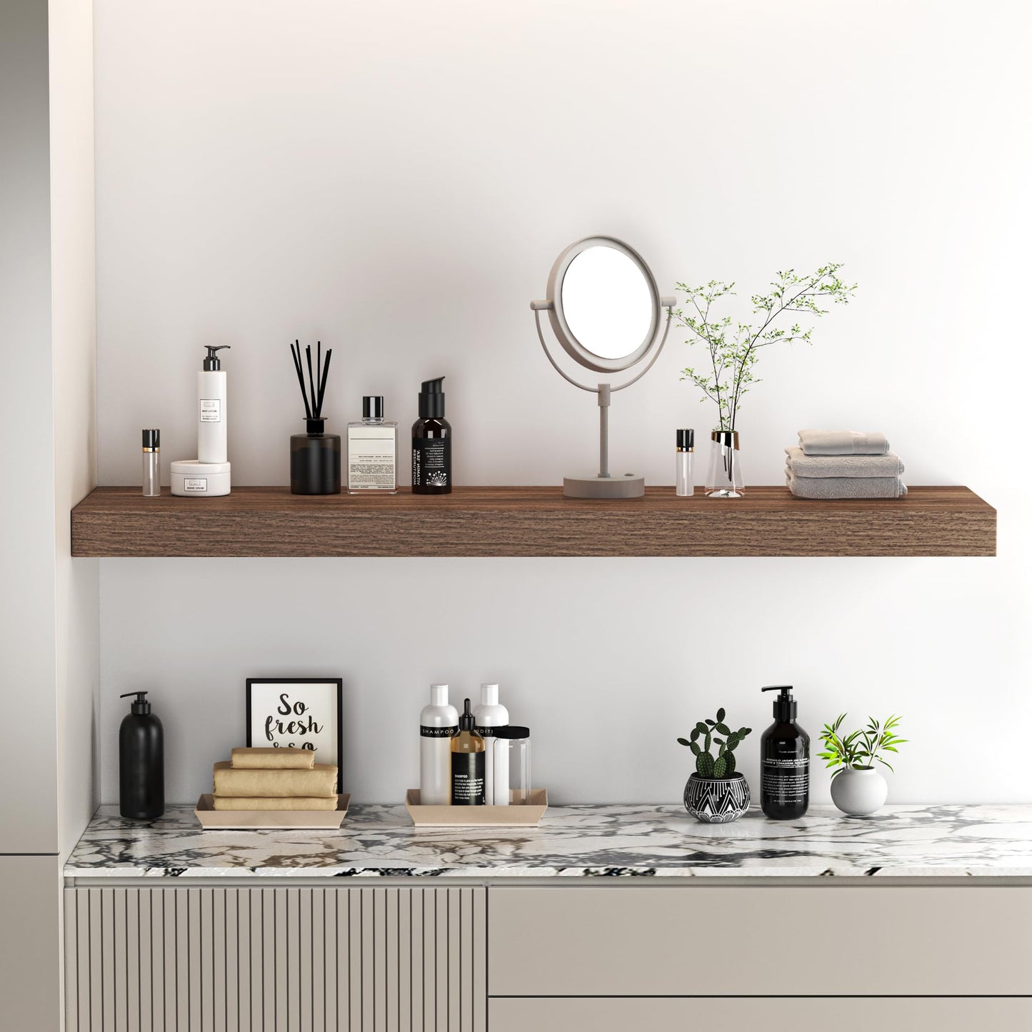 Fun Memories Floating Shelves - 10.3 Inch Deep Wall Shelf for Decor & Storage - Wall Mounted Display Shelving with Invisible Heavy-Duty Metal Bracket - 36"x 10.3"x 1.8" 1 Pack, Walnut