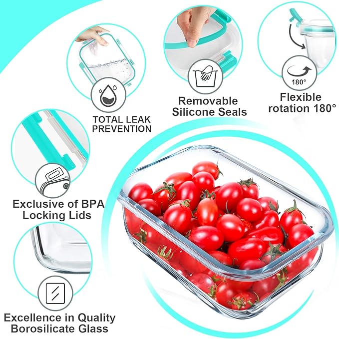 VERONES 5 Pack 36 OZ Glass Meal Prep Containers, Airtight Glass Lunch
