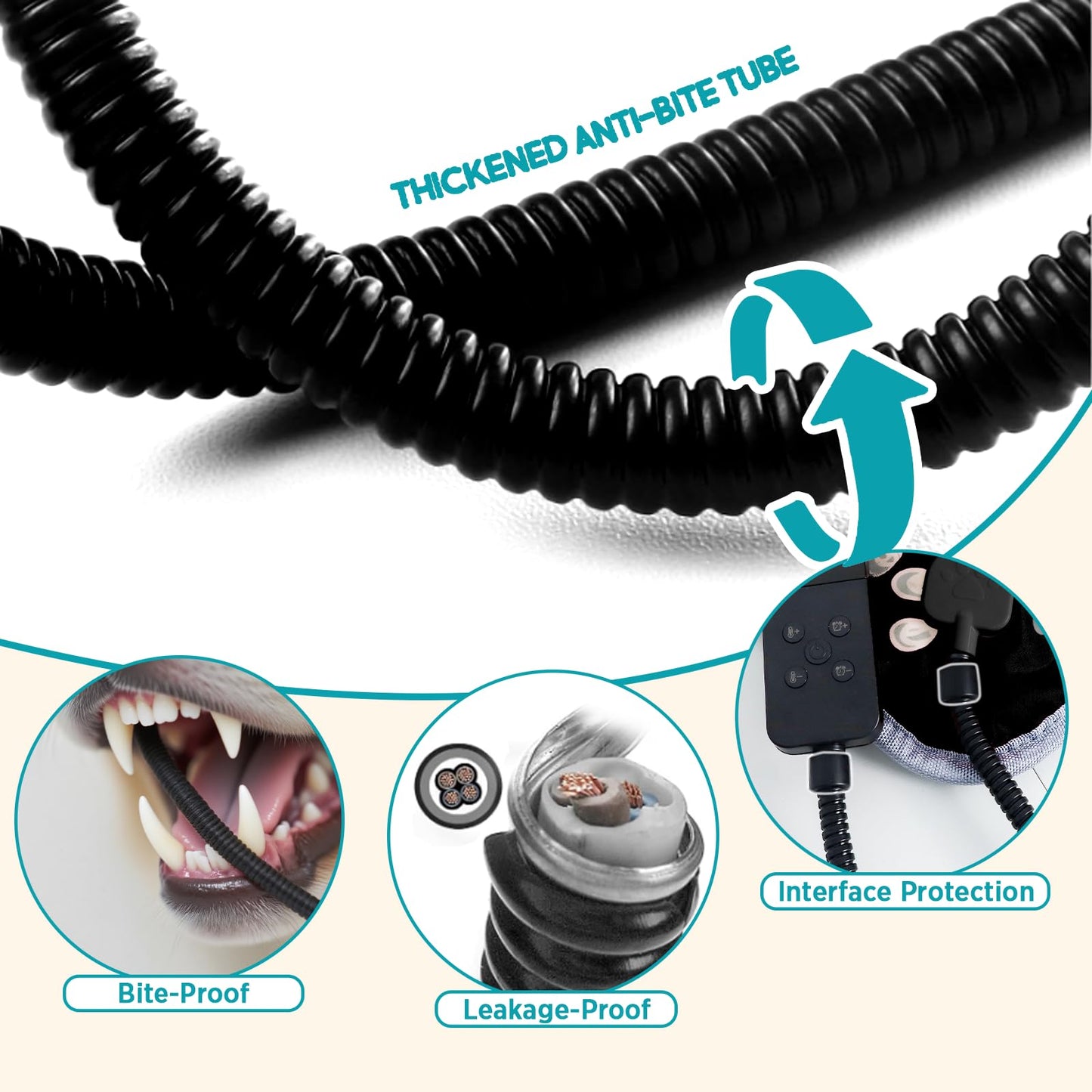 furrybaby Pet Heating Pad, Waterproof Dog Heating Pad Mat for Cat with Durable Anti-Bite Tube Indoor for Puppies Dogs Cats (1 Pack Black, 17 X 17in, Temp Adjustable)