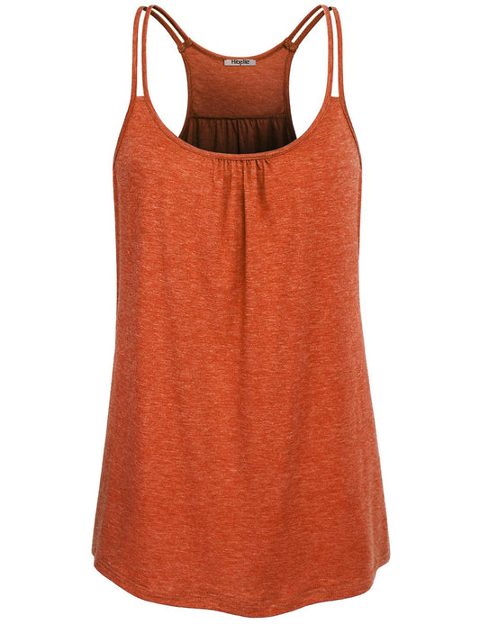 Hibelle Workout Tops for Women, Racerback Spaghetti Strap Tank Tops Loose Fit Ribbed Flowy Sleeveless Activewear Ruched Scoop Neck Fitness Workout Clothes Plus Size Summer Dress Orange L