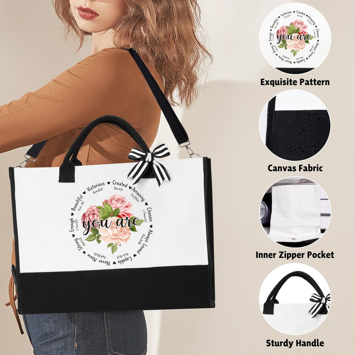 Christian Gifts for Women Faith, Inspirational Religious Gifts for Women, Catholic Spiritual Gift Baskets, Grandma Mom Sisters Best Friends Wife Birthday Christmas Gift Set - Canvas Tote Bag Tumbler